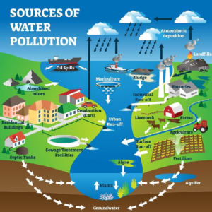 water pollution sources contaminants affecting aquatic life and water quality.