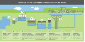 An educational image depicting steps to purify water for safe drinking.